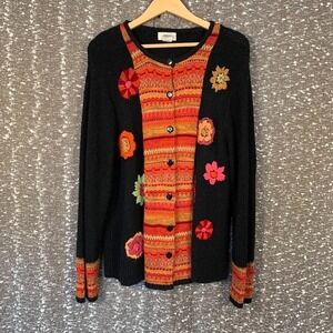 Vintage Studio Works Flower Button Up Knit Sweater Boho Women's Large‎